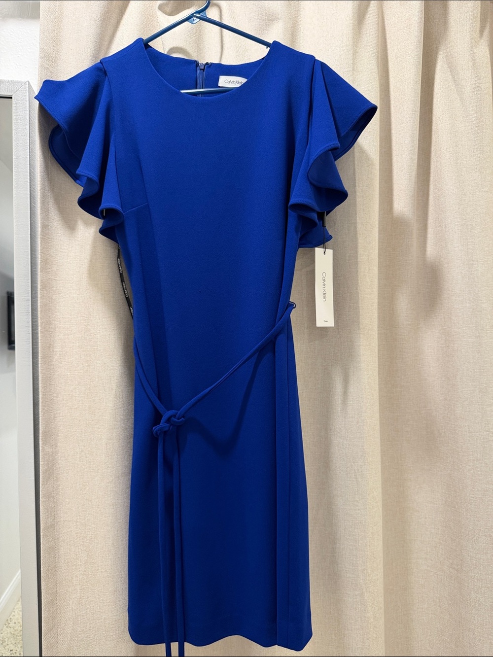 Calvin Klein Cobalt Blue Flutter-Sleeve Midi Dress